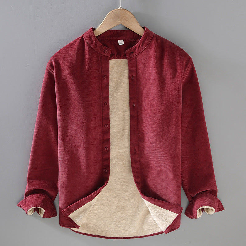 Flannel-lined Thick Warm Corduroy Small Stand-collar Shirt Jacket