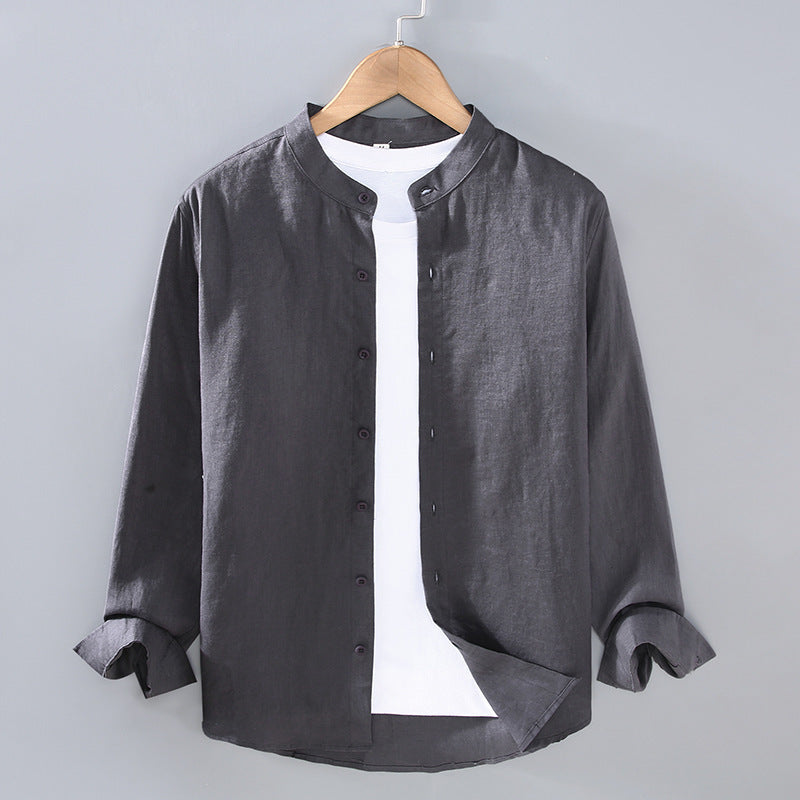 Men's Long-sleeved Spring And Summer National Style Stand Collar Shirt