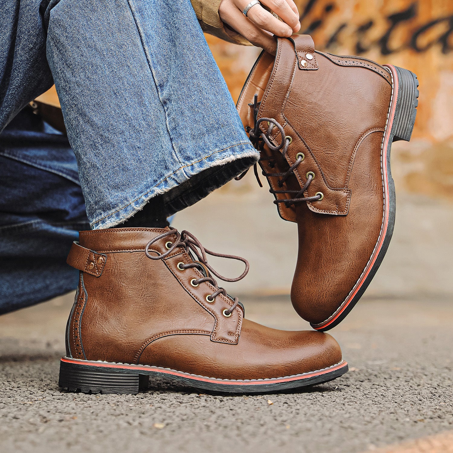 Men's Retro Lace-up Western Boots
